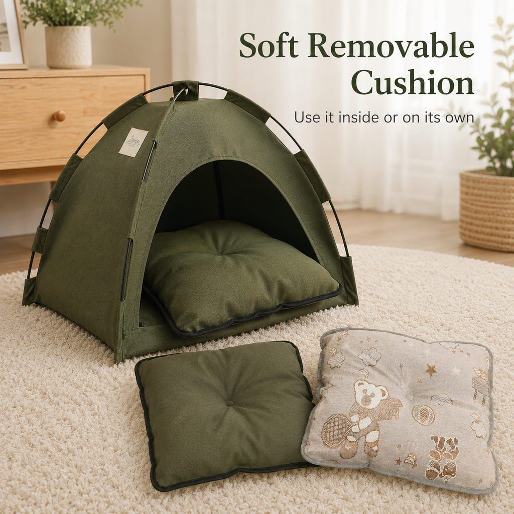 Malloren Cozy Foldable Cat Tent Bed for Apartment Naps - Breathable Hideaway with Removable Cushion