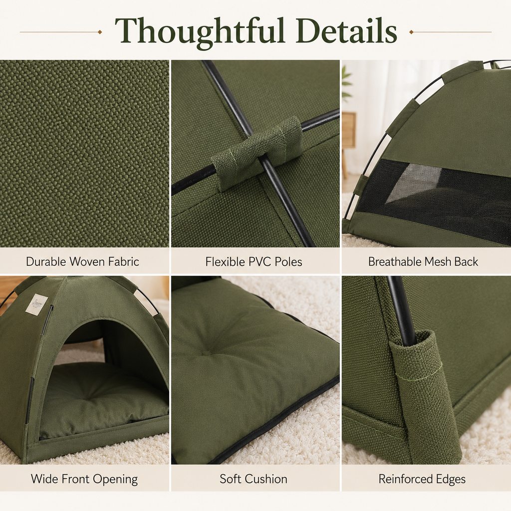 Malloren Cozy Foldable Cat Tent Bed for Apartment Naps - Breathable Hideaway with Removable Cushion