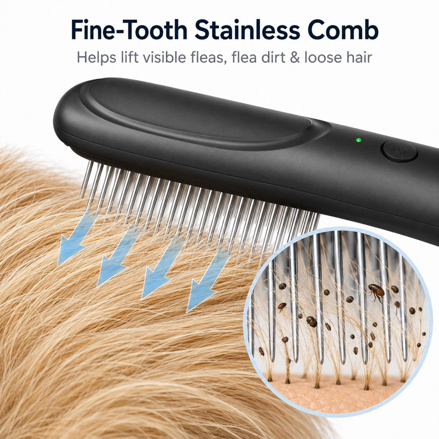 Malloren Electric Flea Comb for Dogs & Cats – At-Home Flea Check & Loose Hair Grooming Without Sprays