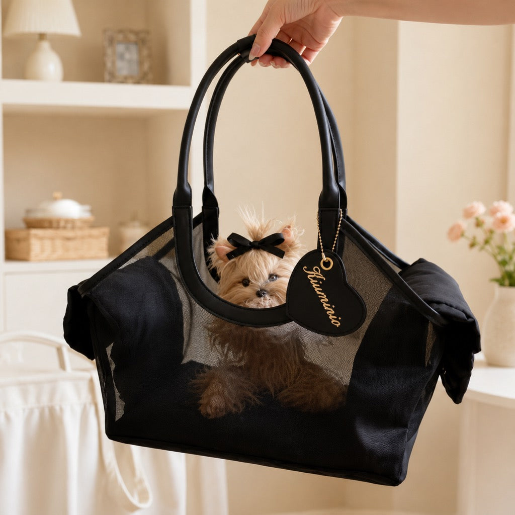Malloren Chic Mesh Pet Carrier Tote for Cafe Runs & Vet Visits - Breathable Small Dog & Cat Travel Bag