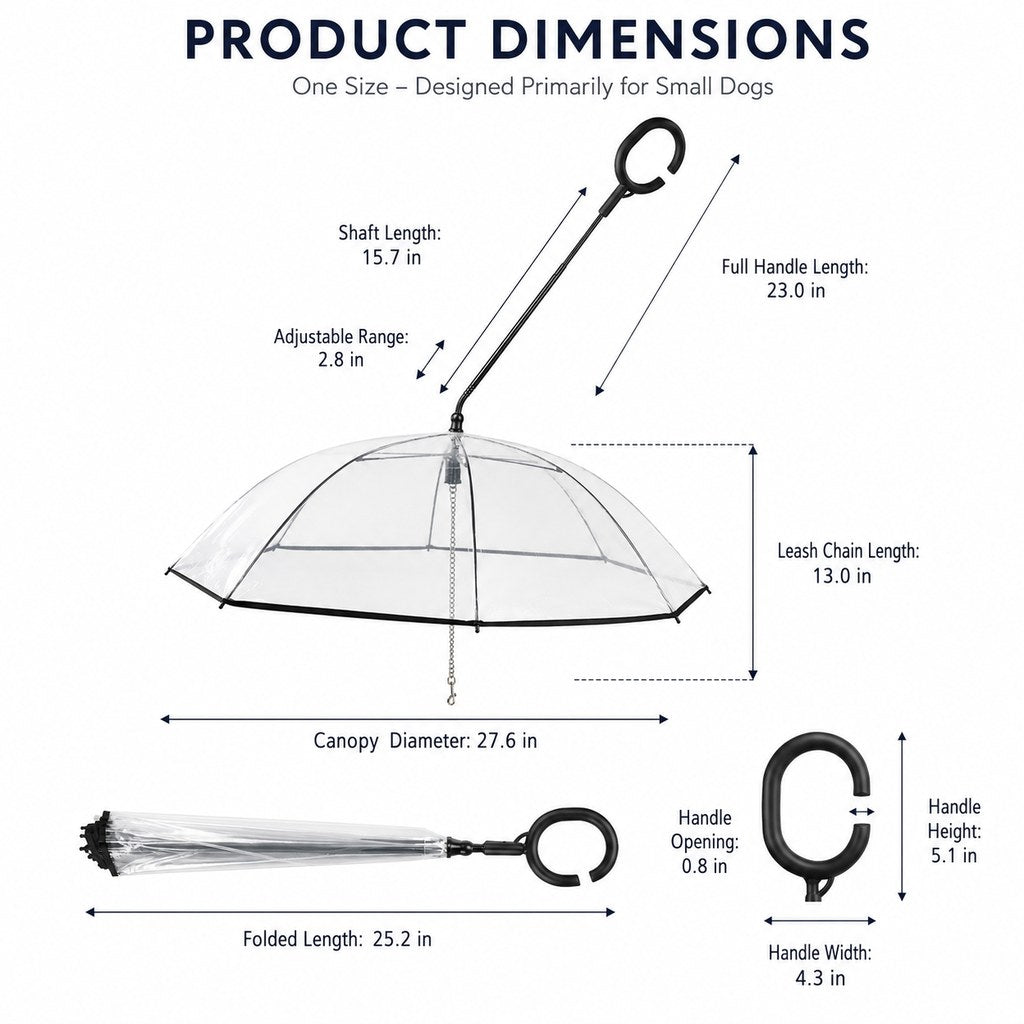 Malloren Clear Dog Umbrella with Built-In Leash for Rainy Walks & Potty Breaks - Helps Reduce Wet-Coat Cleanup for Small Dogs