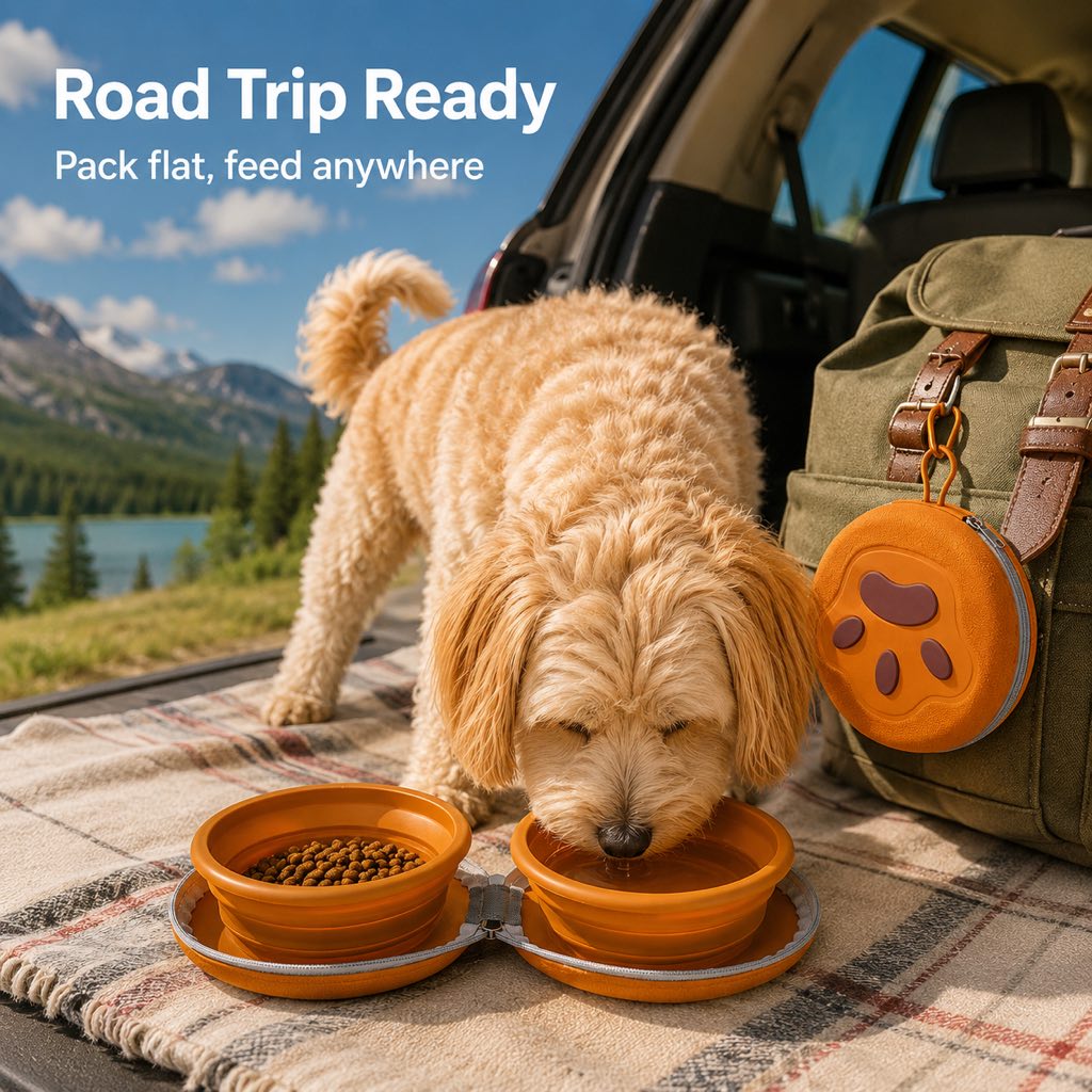 Malloren 2-in-1 Collapsible Pet Travel Bowl for Walks, Parks & Road Trips - Feed and Hydrate Small Dogs or Cats Anywhere