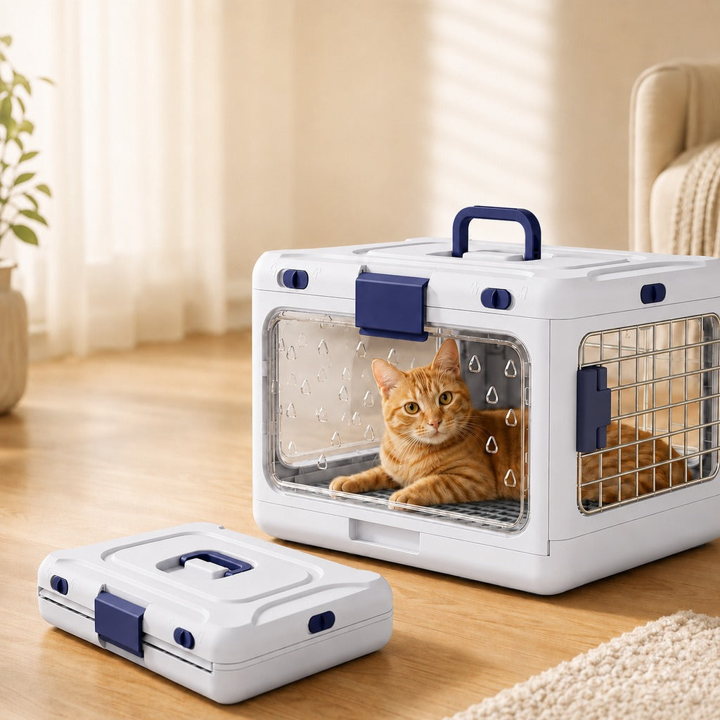 Malloren Collapsible Pet Travel Carrier for Vet Visits & Road Trips - Fold-Flat Hard Crate That Saves Space