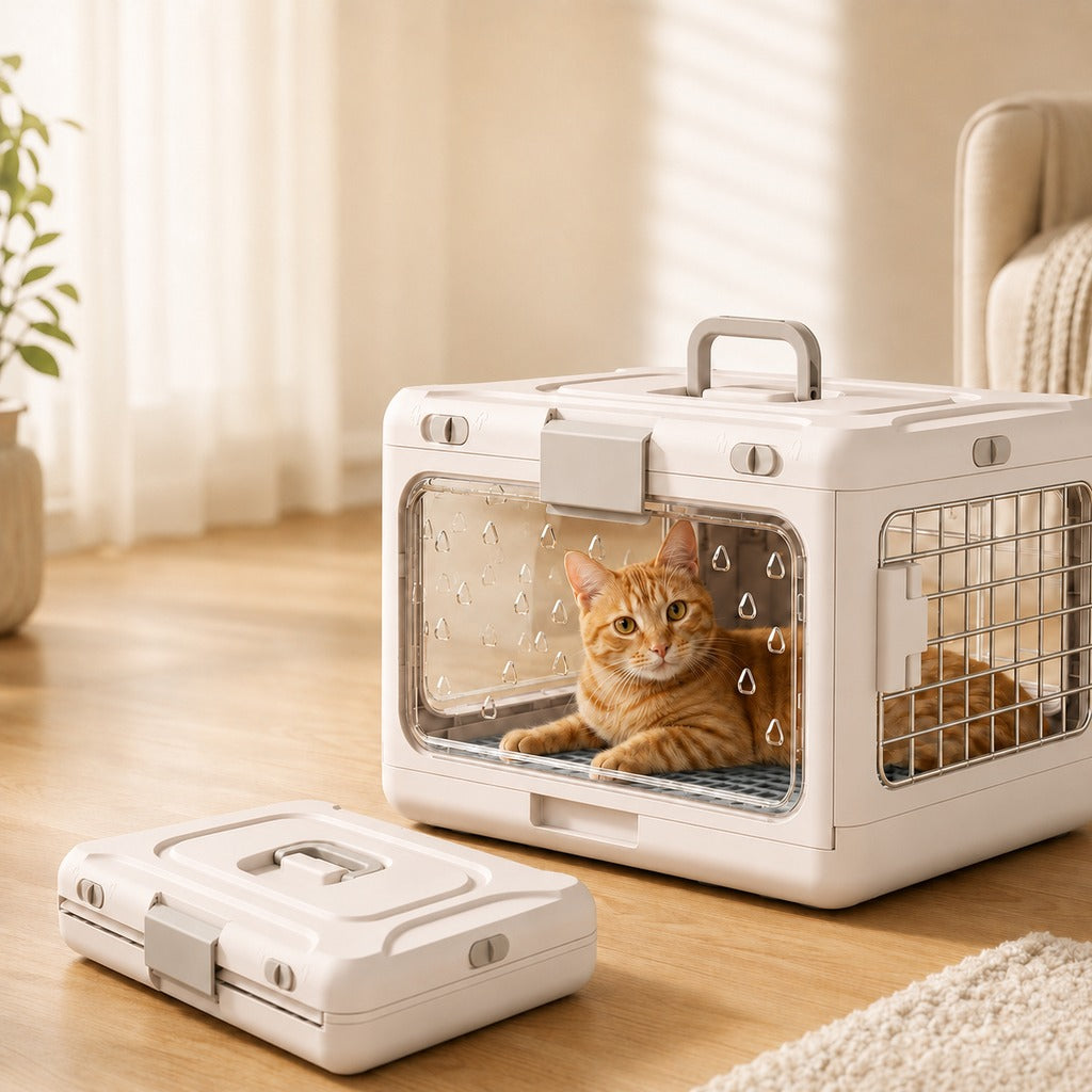 Malloren Collapsible Pet Travel Carrier for Vet Visits & Road Trips - Fold-Flat Hard Crate That Saves Space