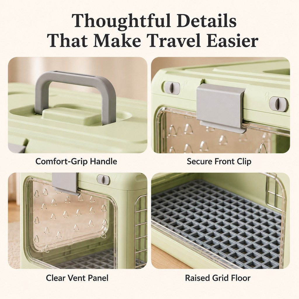 Malloren Collapsible Pet Travel Carrier for Vet Visits & Road Trips - Fold-Flat Hard Crate That Saves Space