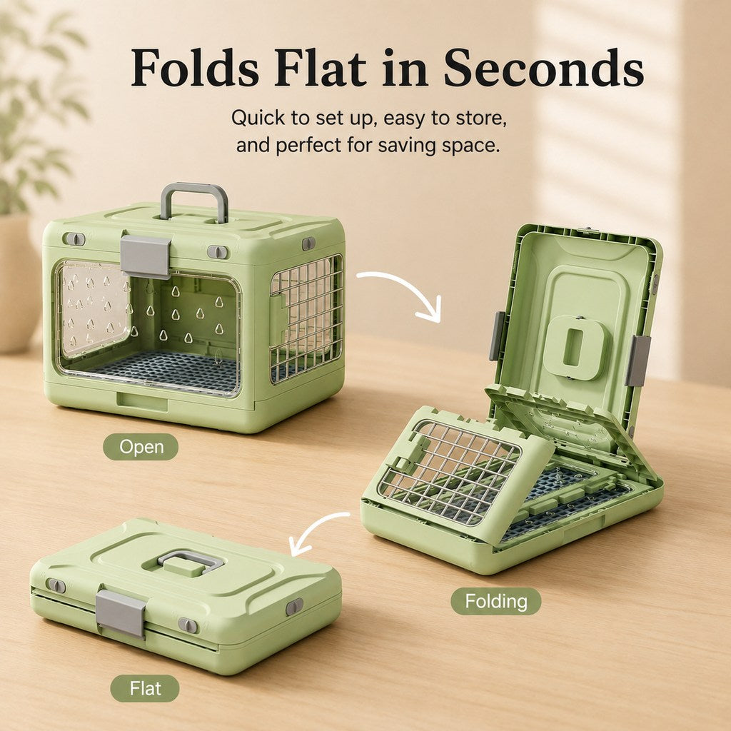 Malloren Collapsible Pet Travel Carrier for Vet Visits & Road Trips - Fold-Flat Hard Crate That Saves Space