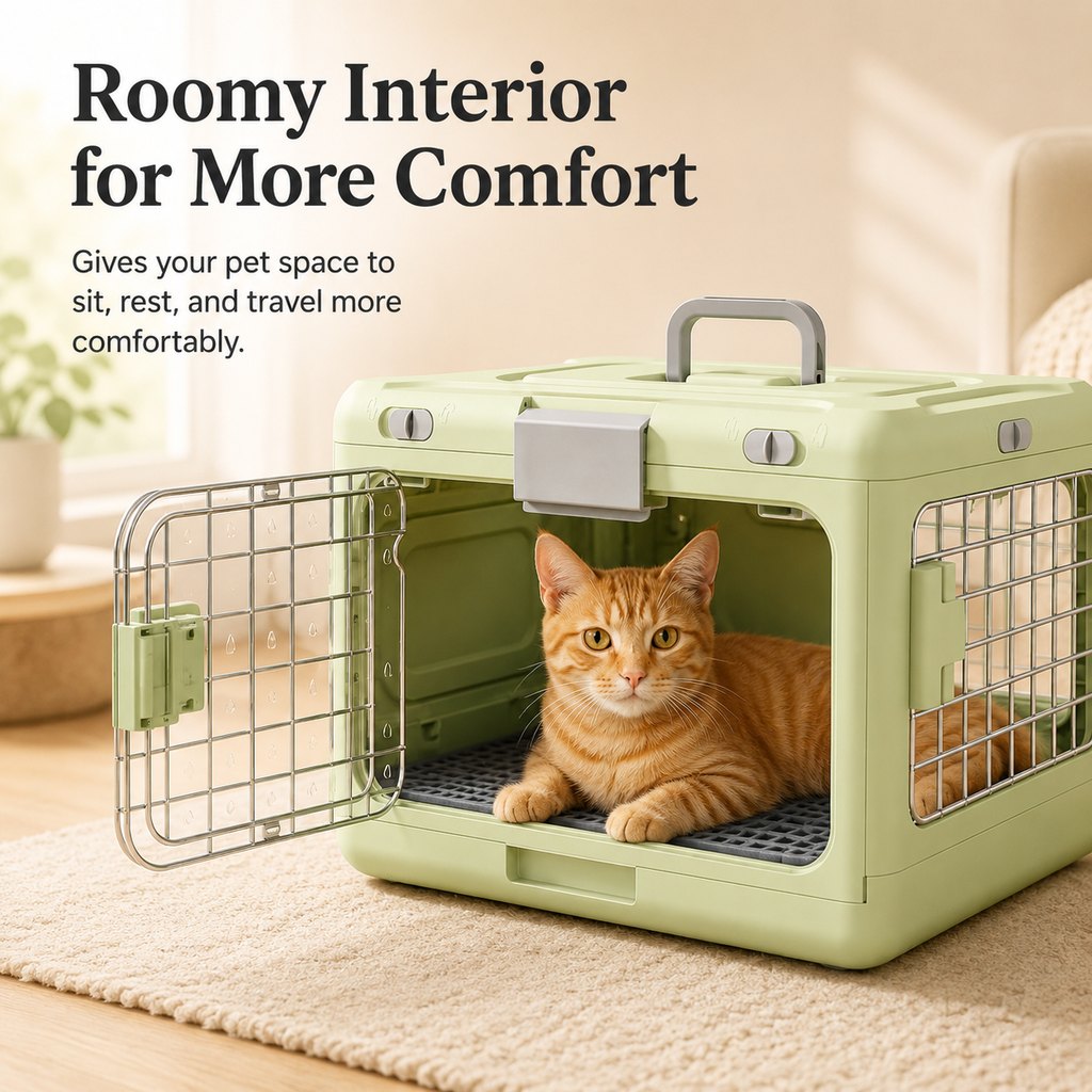 Malloren Collapsible Pet Travel Carrier for Vet Visits & Road Trips - Fold-Flat Hard Crate That Saves Space