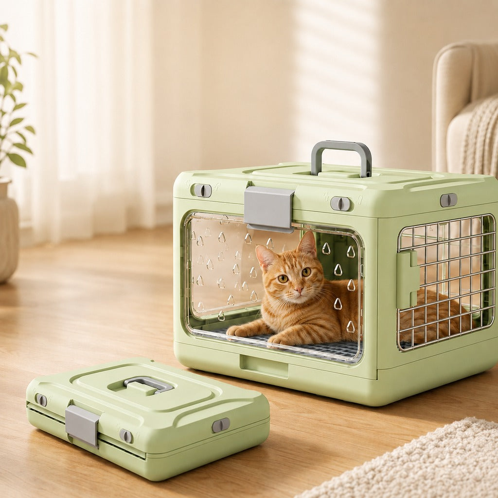 Malloren Collapsible Pet Travel Carrier for Vet Visits & Road Trips - Fold-Flat Hard Crate That Saves Space