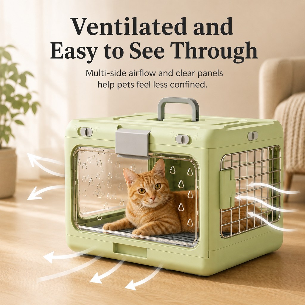 Malloren Collapsible Pet Travel Carrier for Vet Visits & Road Trips - Fold-Flat Hard Crate That Saves Space