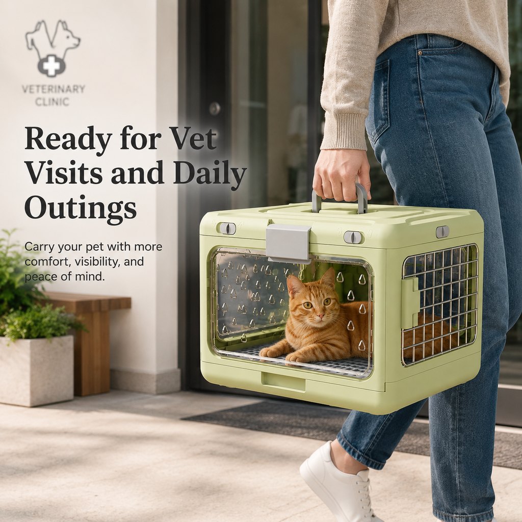 Malloren Collapsible Pet Travel Carrier for Vet Visits & Road Trips - Fold-Flat Hard Crate That Saves Space