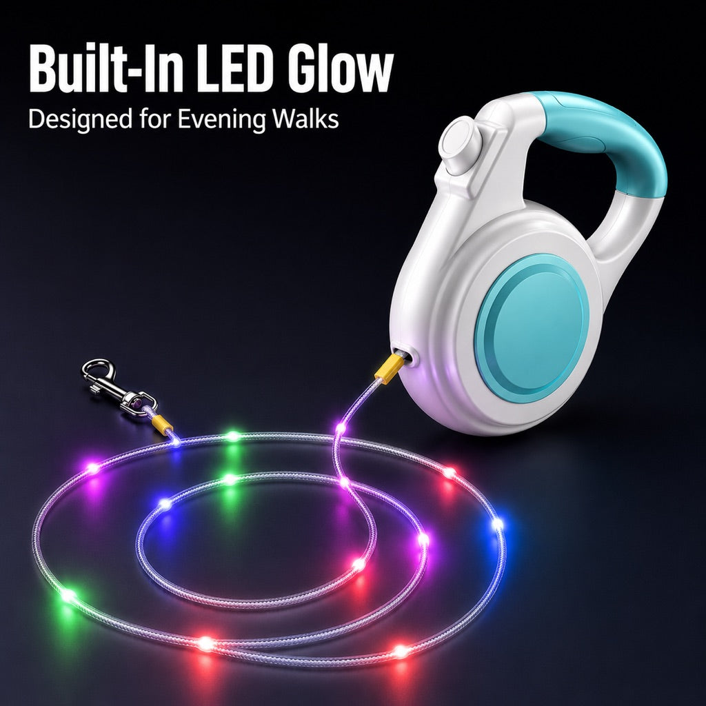 Malloren Rechargeable Light-Up Retractable Dog Leash for Night Walks - Helps Small Dogs Stay Visible & Easy to Control