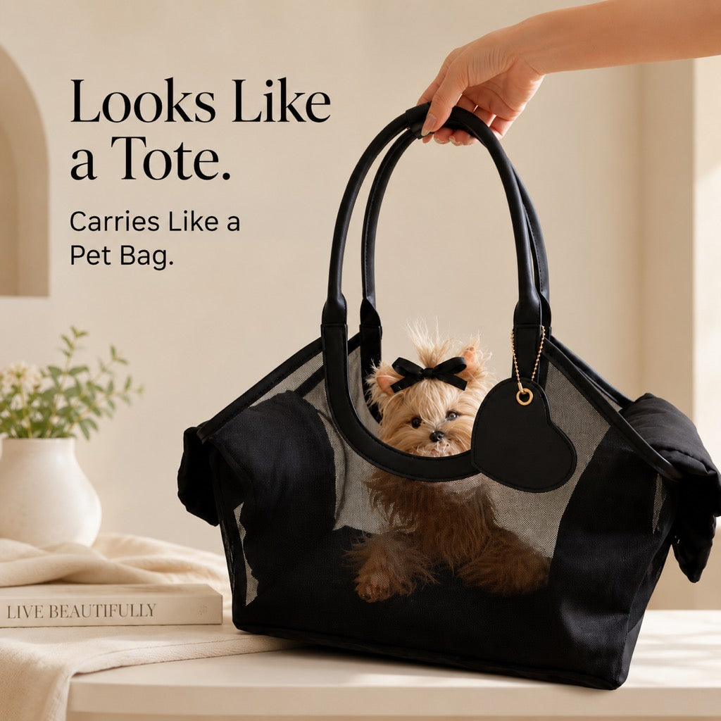 Malloren Chic Mesh Pet Carrier Tote for Cafe Runs & Vet Visits - Breathable Small Dog & Cat Travel Bag