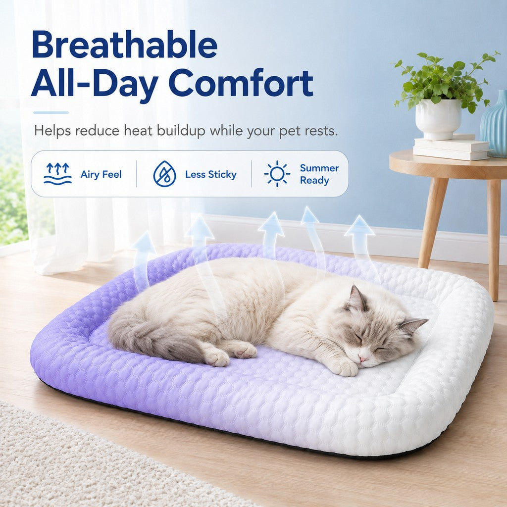 Malloren Cool-Touch Gradient Pet Cooling Bed for Summer Naps - Breathable Bolster Rest Mat for Cats & Small Dogs