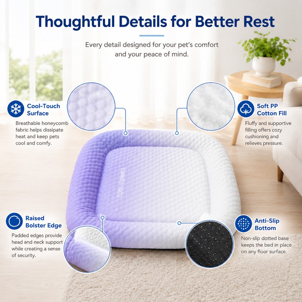 Malloren Cool-Touch Gradient Pet Cooling Bed for Summer Naps - Breathable Bolster Rest Mat for Cats & Small Dogs