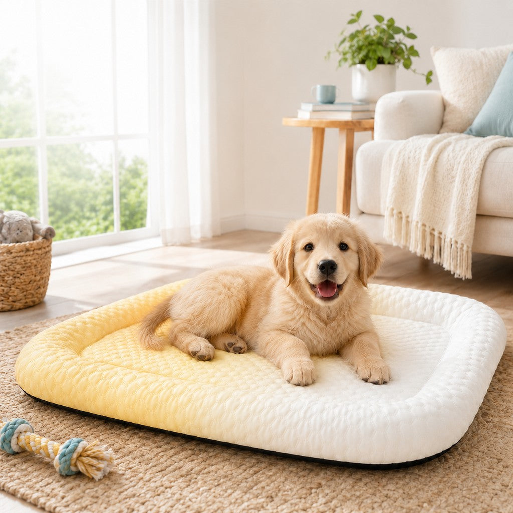 Malloren Cool-Touch Gradient Pet Cooling Bed for Summer Naps - Breathable Bolster Rest Mat for Cats & Small Dogs