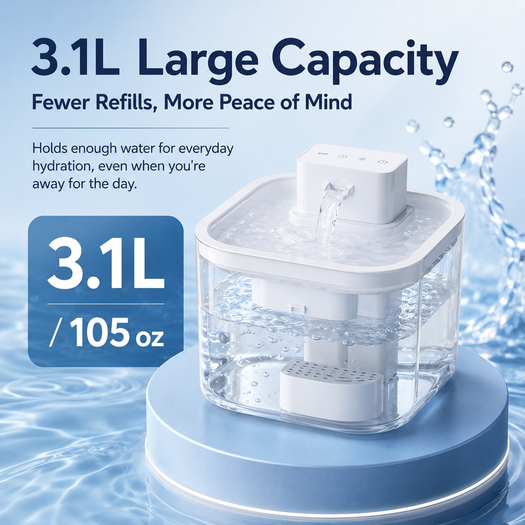 Malloren Cordless Motion Sensor Cat Water Fountain for Any Room - 3.1L Fresh Water Without Cords
