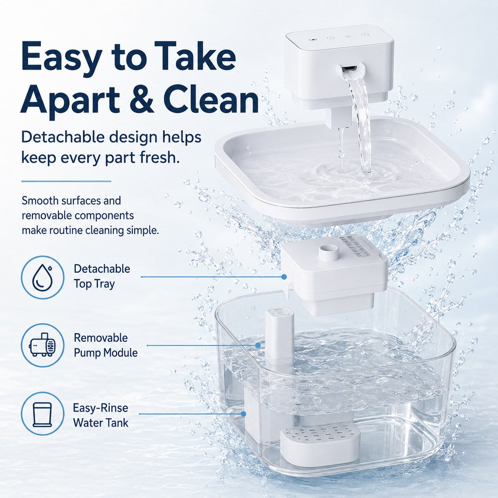 Malloren Cordless Motion Sensor Cat Water Fountain for Any Room - 3.1L Fresh Water Without Cords