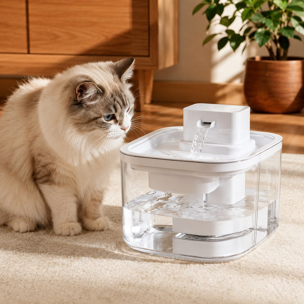 Malloren Cordless Motion Sensor Cat Water Fountain for Any Room - 3.1L Fresh Water Without Cords