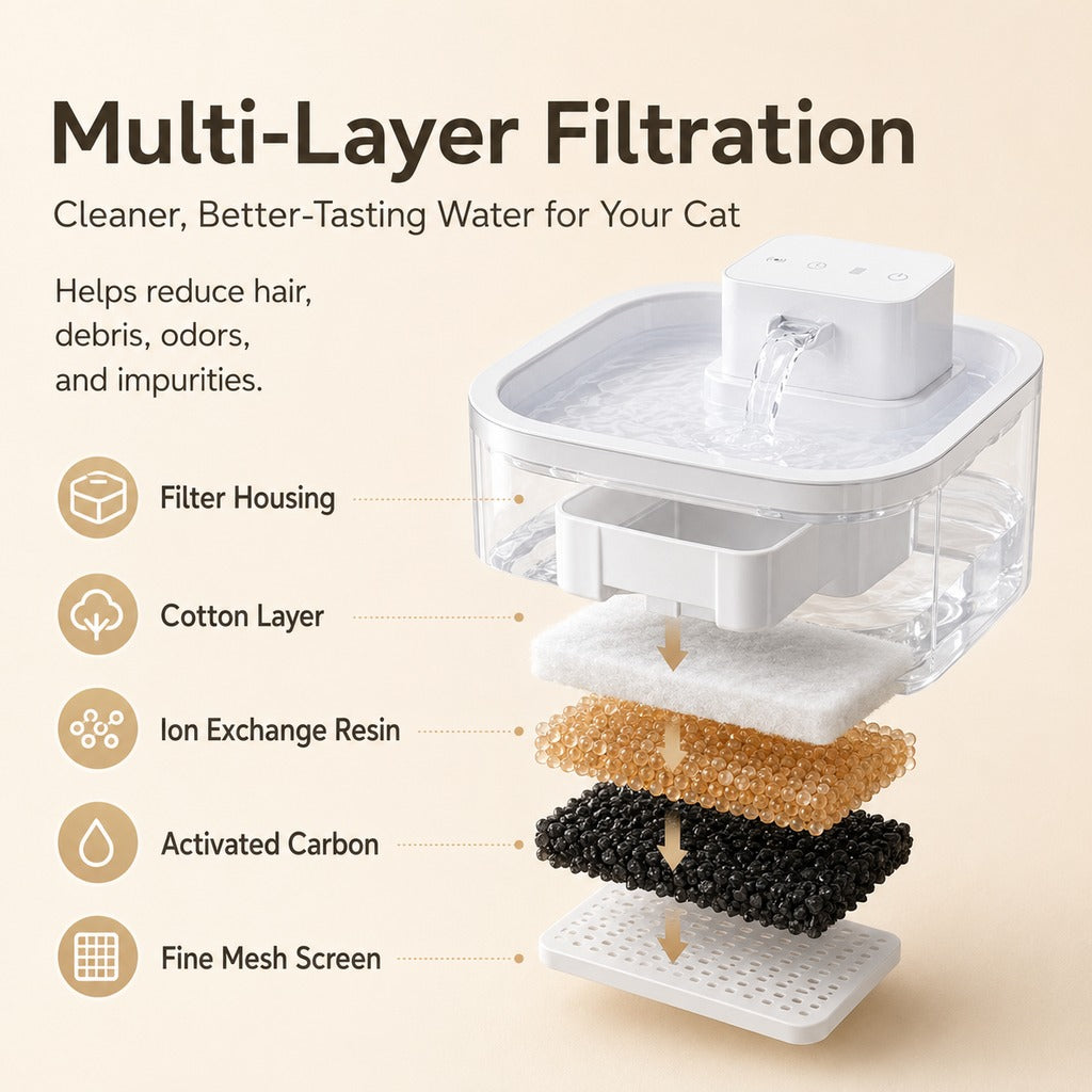 Malloren Cordless Motion Sensor Cat Water Fountain for Any Room - 3.1L Fresh Water Without Cords