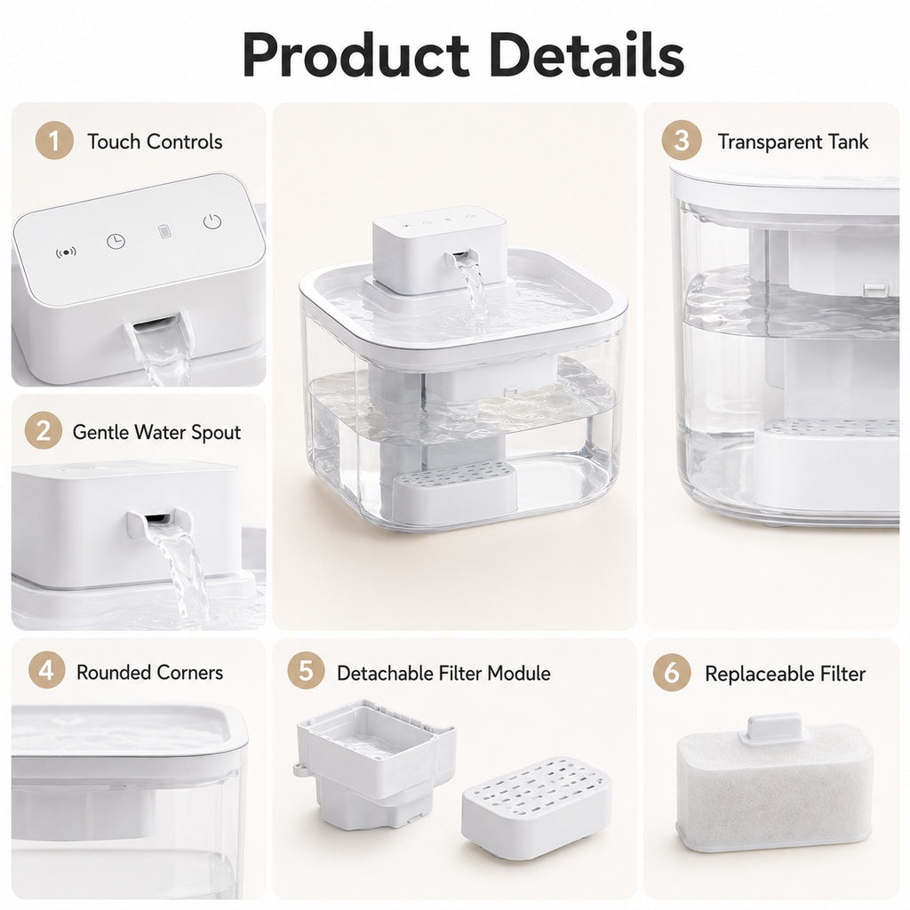 Malloren Cordless Motion Sensor Cat Water Fountain for Any Room - 3.1L Fresh Water Without Cords