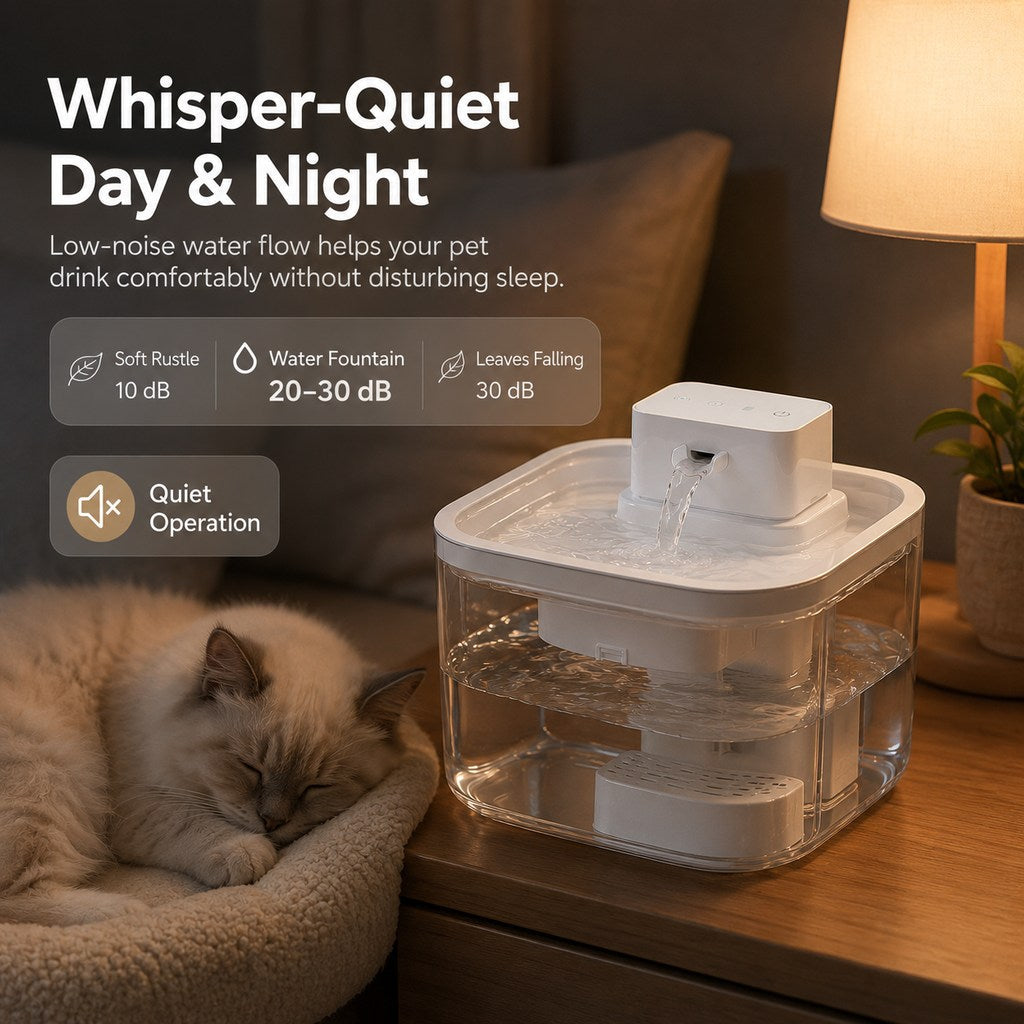 Malloren Cordless Motion Sensor Cat Water Fountain for Any Room - 3.1L Fresh Water Without Cords