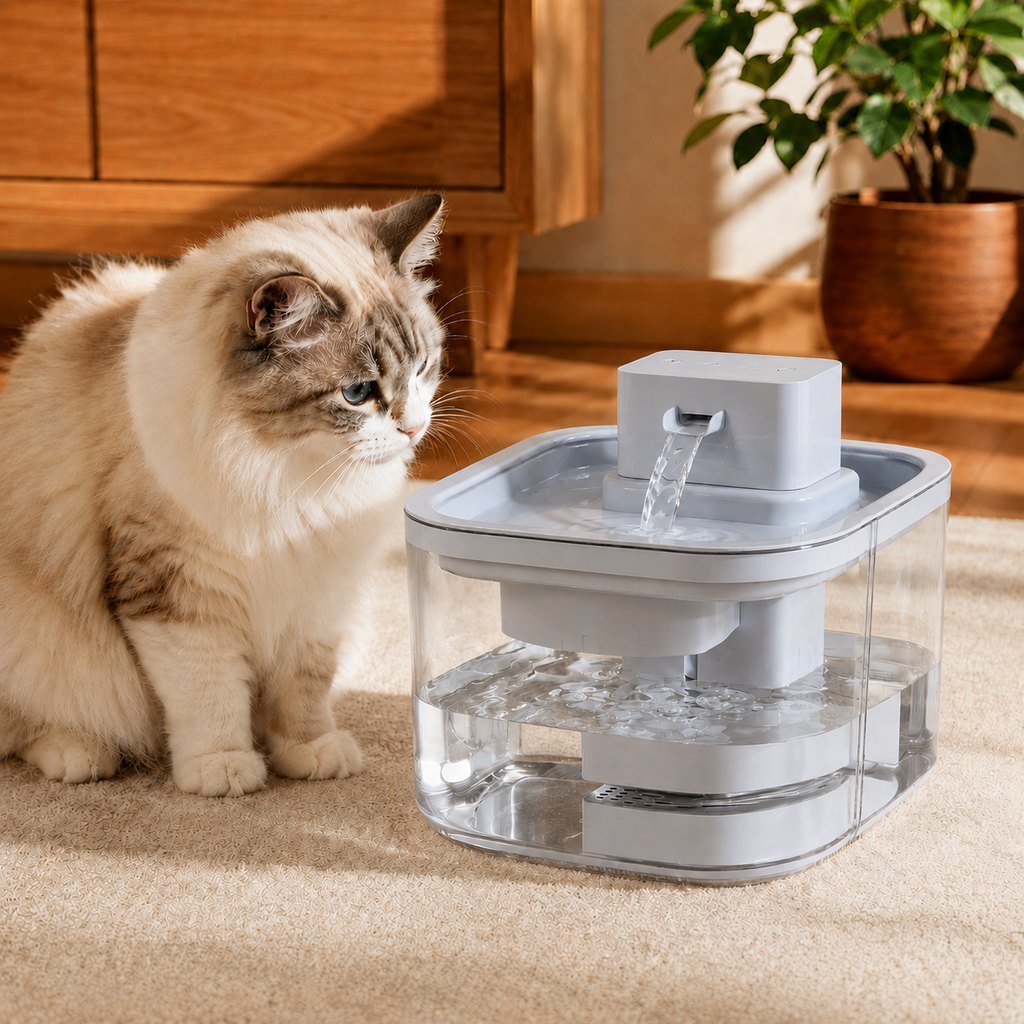 Malloren Cordless Motion Sensor Cat Water Fountain for Any Room - 3.1L Fresh Water Without Cords