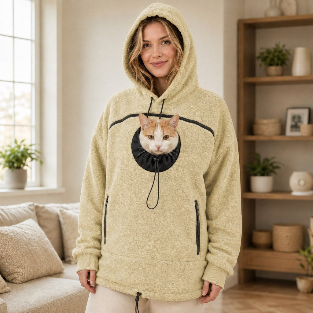 Malloren Hands-Free Pet Carrier Hoodie – Cozy Front Pouch for Cats & Small Dogs at Home & Everyday Outings