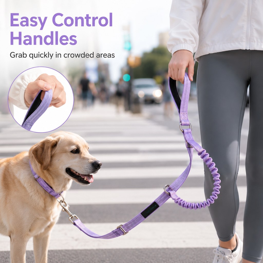 Malloren Hands-Free Shock-Absorbing Dog Leash for Running, Walking & Car Travel - Bungee Leash Helps Reduce Pulling