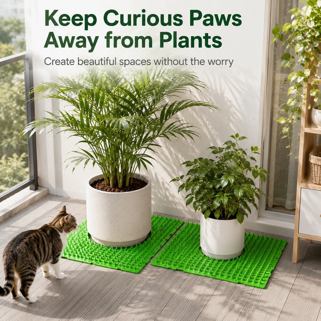 Malloren 2-Pack Green Cut-to-Fit Cat Deterrent Mat for Sofas, Plants & Balconies - Helps Protect Furniture from Scratching, Digging & Curious Paws