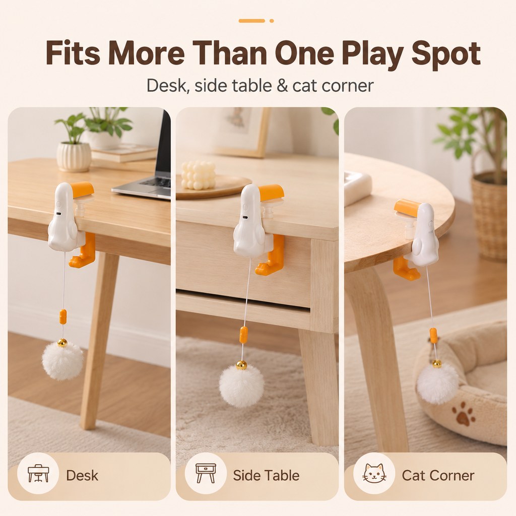 Malloren Desk Clamp Automatic Cat Teaser Toy - Keep Indoor Cats Busy While You Work