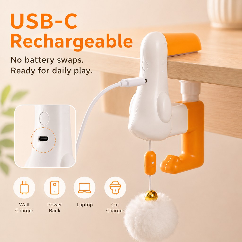 Malloren Desk Clamp Automatic Cat Teaser Toy - Keep Indoor Cats Busy While You Work