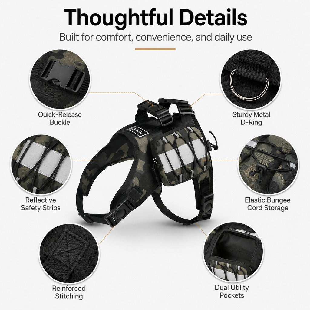 Malloren Dog Backpack Harness for Hiking & Daily Walks - Reflective Saddle Bag Vest for Carrying Water, Treats & Essentials