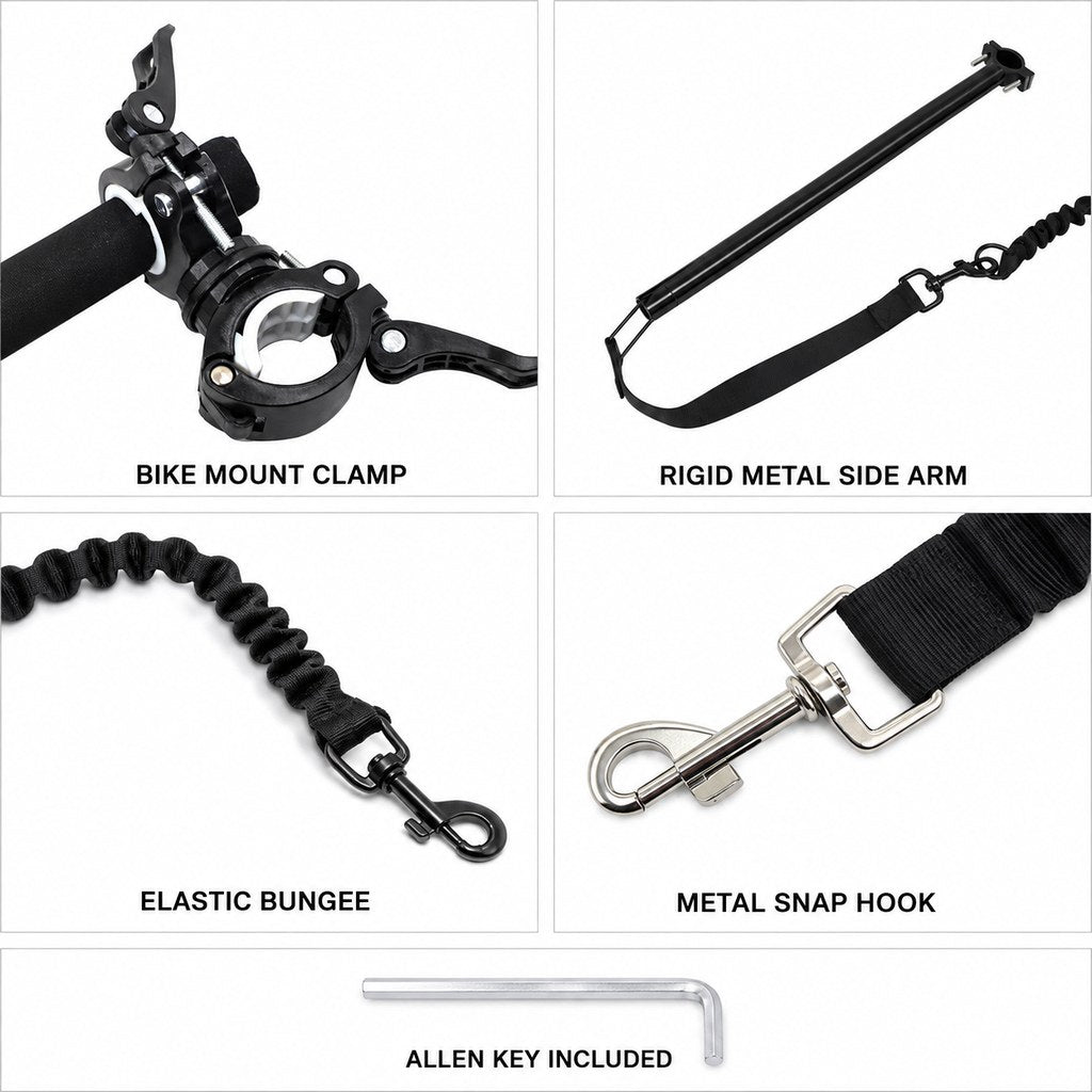 Malloren Hands-Free Dog Bike Leash with Shock-Absorbing Bungee – Bike-Mounted Side Arm for Controlled Side-by-Side Runs