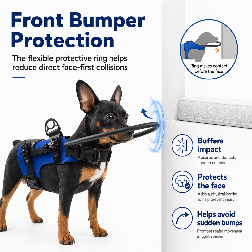 Malloren Adjustable Dog Bumper Ring Harness for Safer Home Walking - Helps Blind & Senior Dogs Avoid Wall & Furniture Bumps