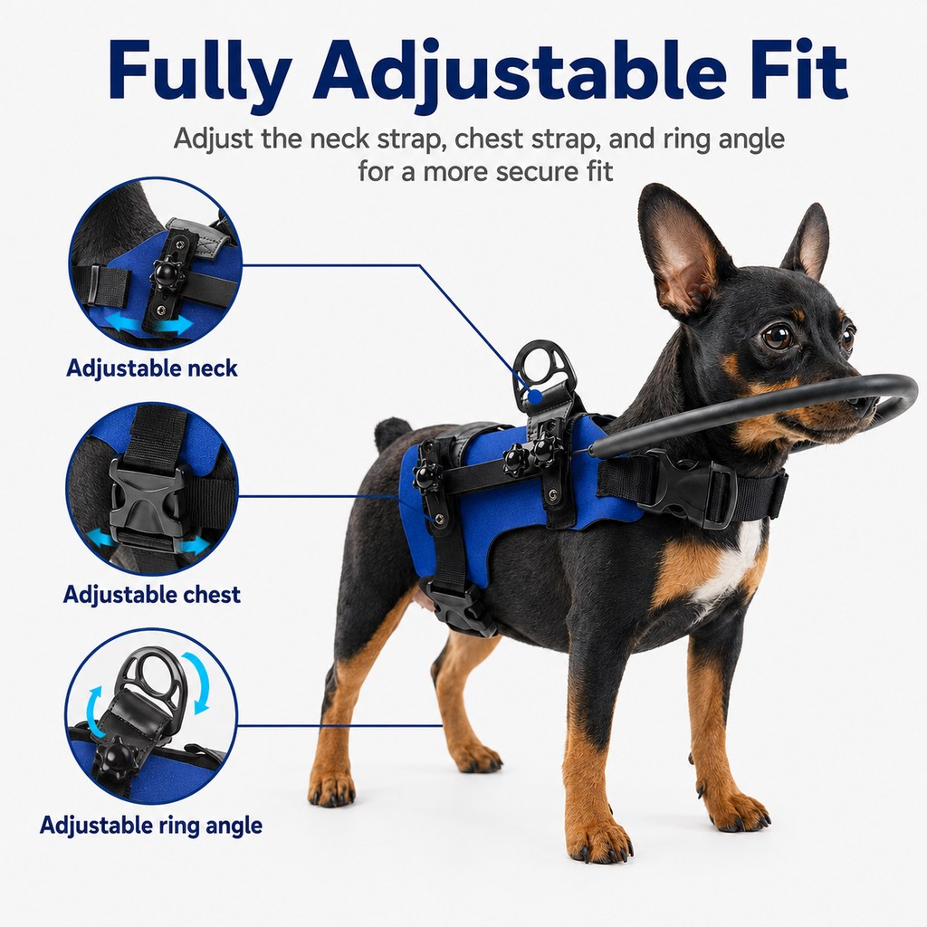 Malloren Adjustable Dog Bumper Ring Harness for Safer Home Walking - Helps Blind & Senior Dogs Avoid Wall & Furniture Bumps