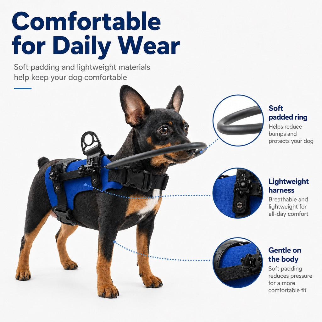 Malloren Adjustable Dog Bumper Ring Harness for Safer Home Walking - Helps Blind & Senior Dogs Avoid Wall & Furniture Bumps