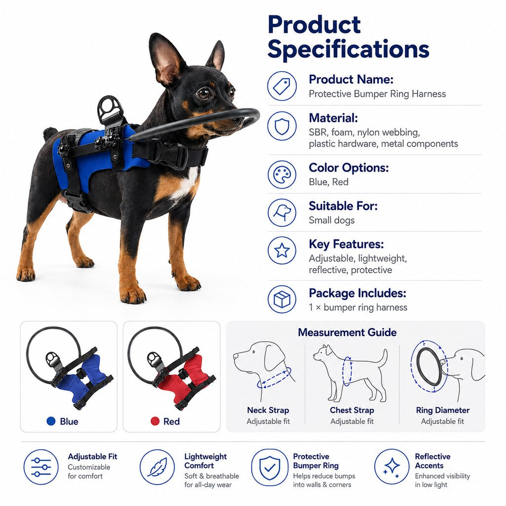 Malloren Adjustable Dog Bumper Ring Harness for Safer Home Walking - Helps Blind & Senior Dogs Avoid Wall & Furniture Bumps