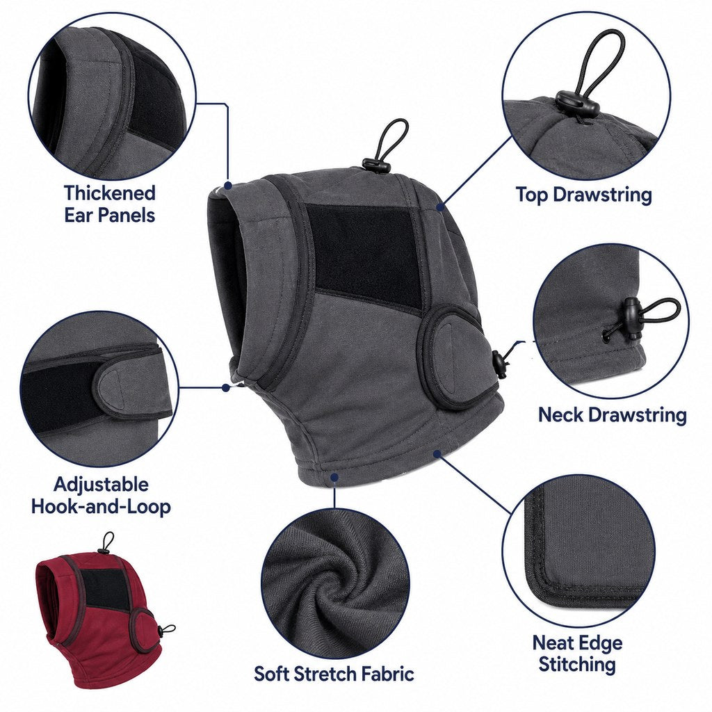 Malloren Adjustable Dog Calming Hoodie Ear Wrap for Fireworks, Thunderstorms & Grooming - Helps Soften Sudden Sounds with a Secure Fit