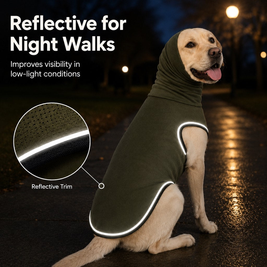 Malloren Dog Calming Shirt for Fireworks & Thunderstorms - Anxiety Relief Wrap with Ear-Covering Hood for Vet Visits, Travel & Night Walks
