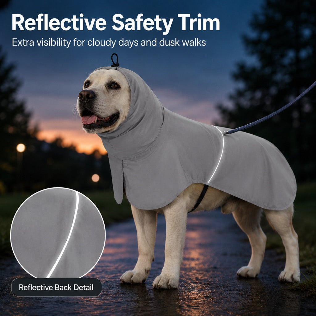 Malloren Hooded Dog Sun & Rain Cape for Summer Walks - Lightweight Neck-to-Back Coverage for Drizzle, Wind & Sunny Outdoor Days