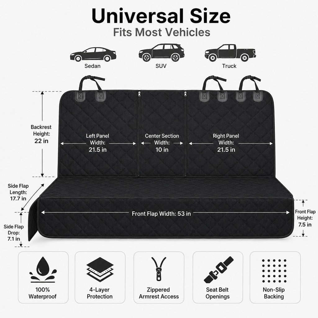 Malloren Waterproof Dog Car Back Seat Cover for Road Trips - Protects from Mud, Fur & Scratches