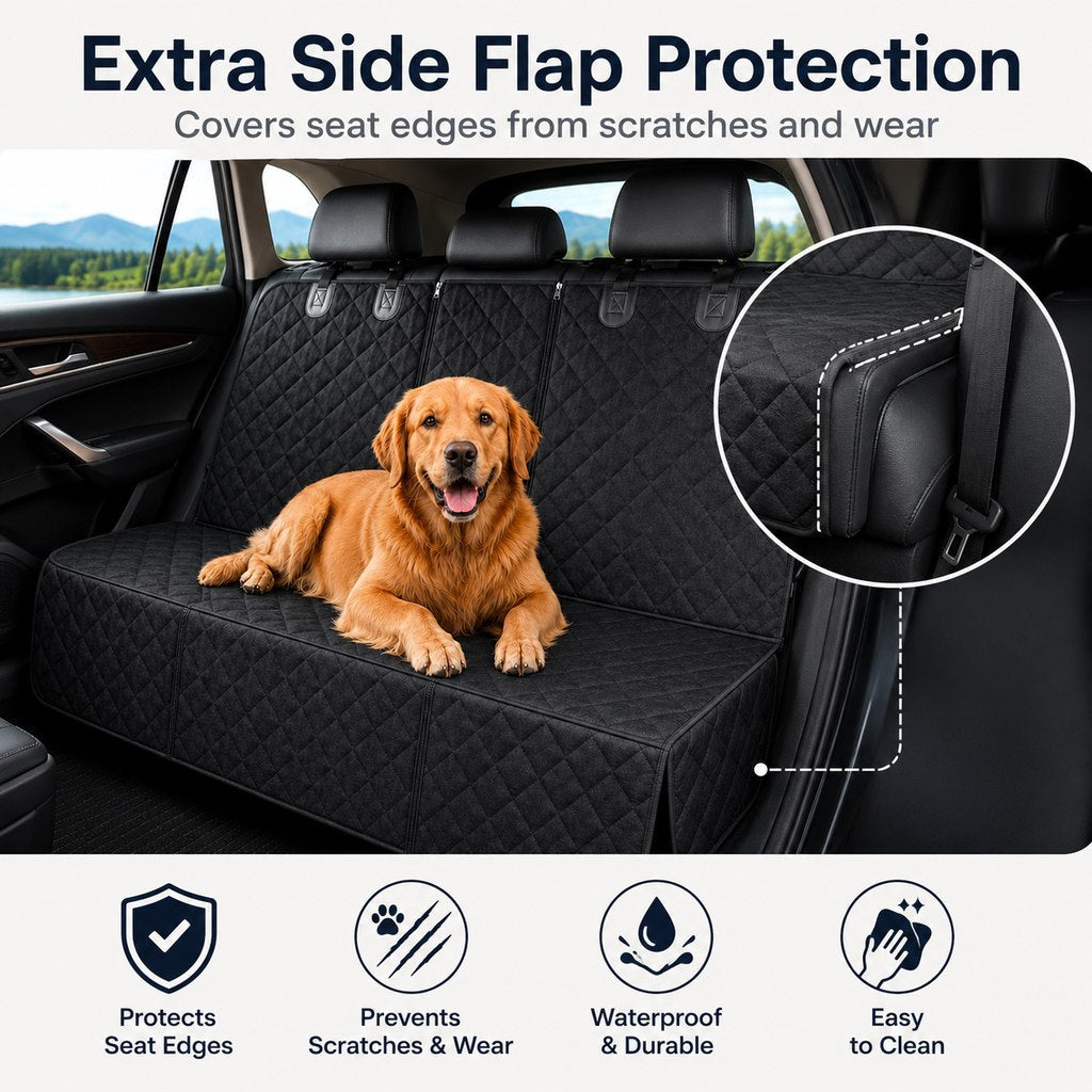 Malloren Waterproof Dog Car Back Seat Cover for Road Trips - Protects from Mud, Fur & Scratches