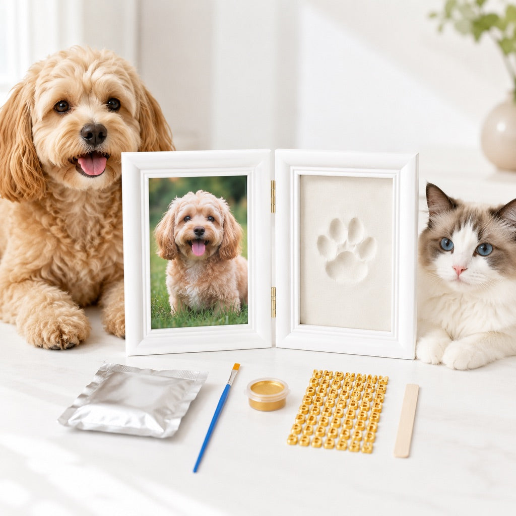 Malloren Pet Paw Print Frame Kit for Dogs & Cats - DIY Keepsake Photo Frame for Home Display, First Paw Memories & Pet Loss Sympathy Gift