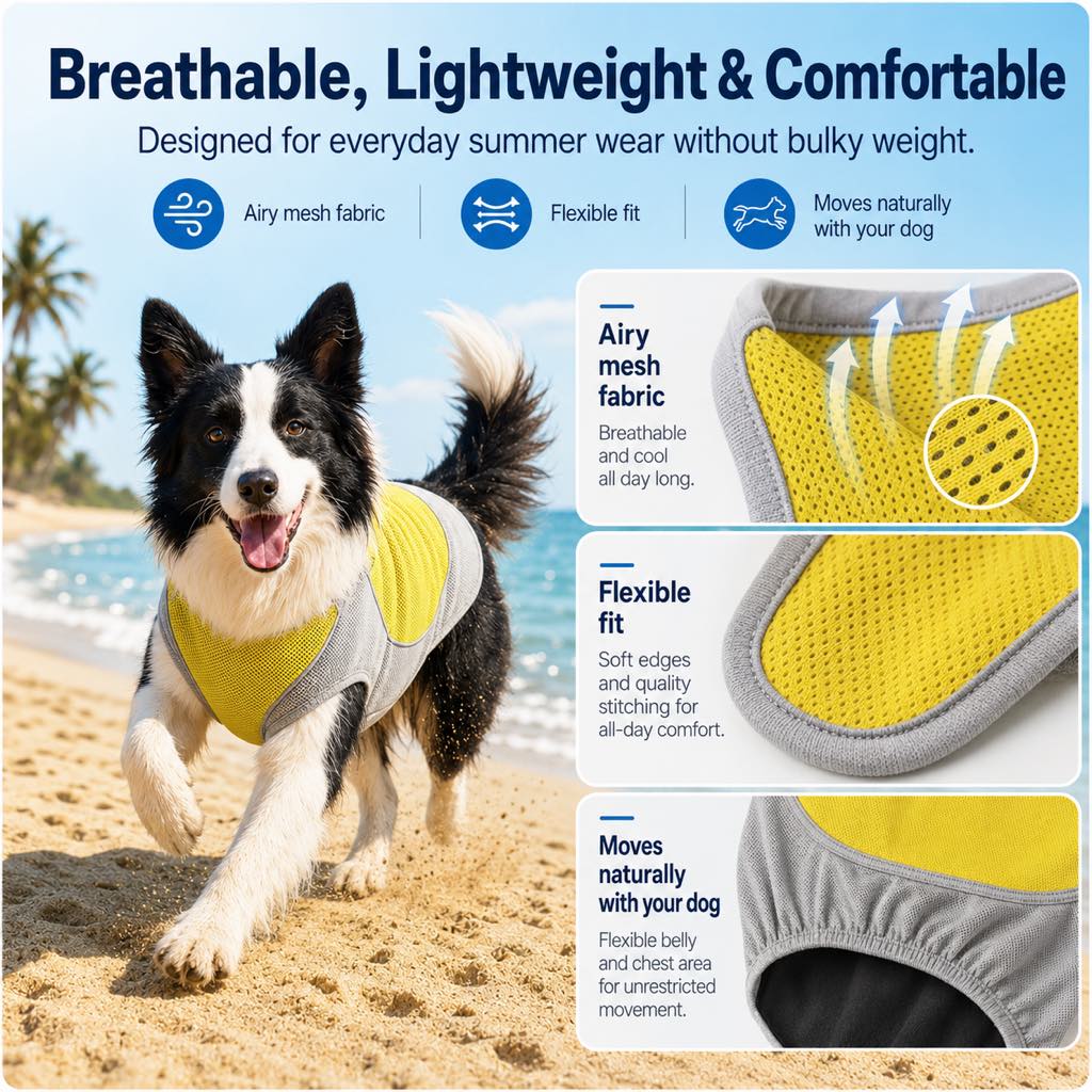 Malloren Water-Activated Dog Cooling Vest for Summer Walks & Hikes - Breathable Heat-Relief Vest with Ice Pack Pocket