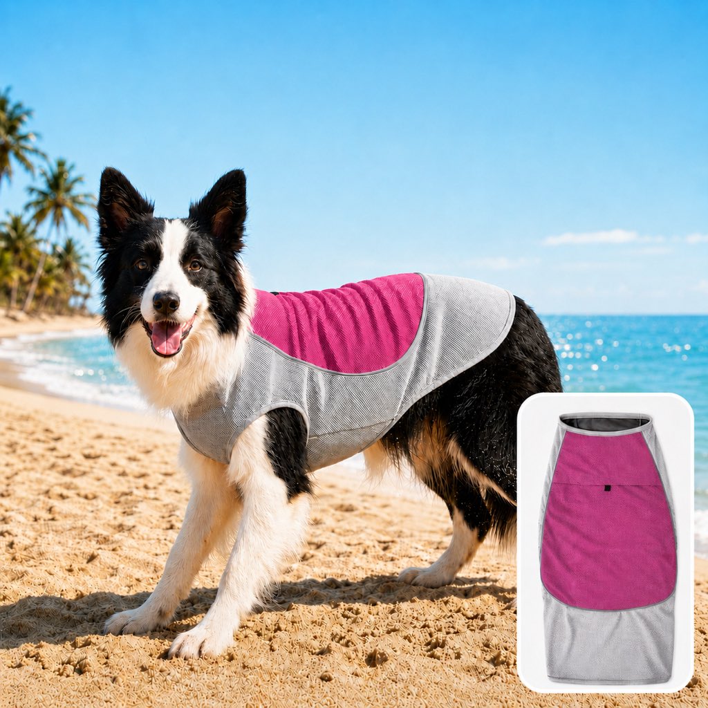 Malloren Water-Activated Dog Cooling Vest for Summer Walks & Hikes - Breathable Heat-Relief Vest with Ice Pack Pocket