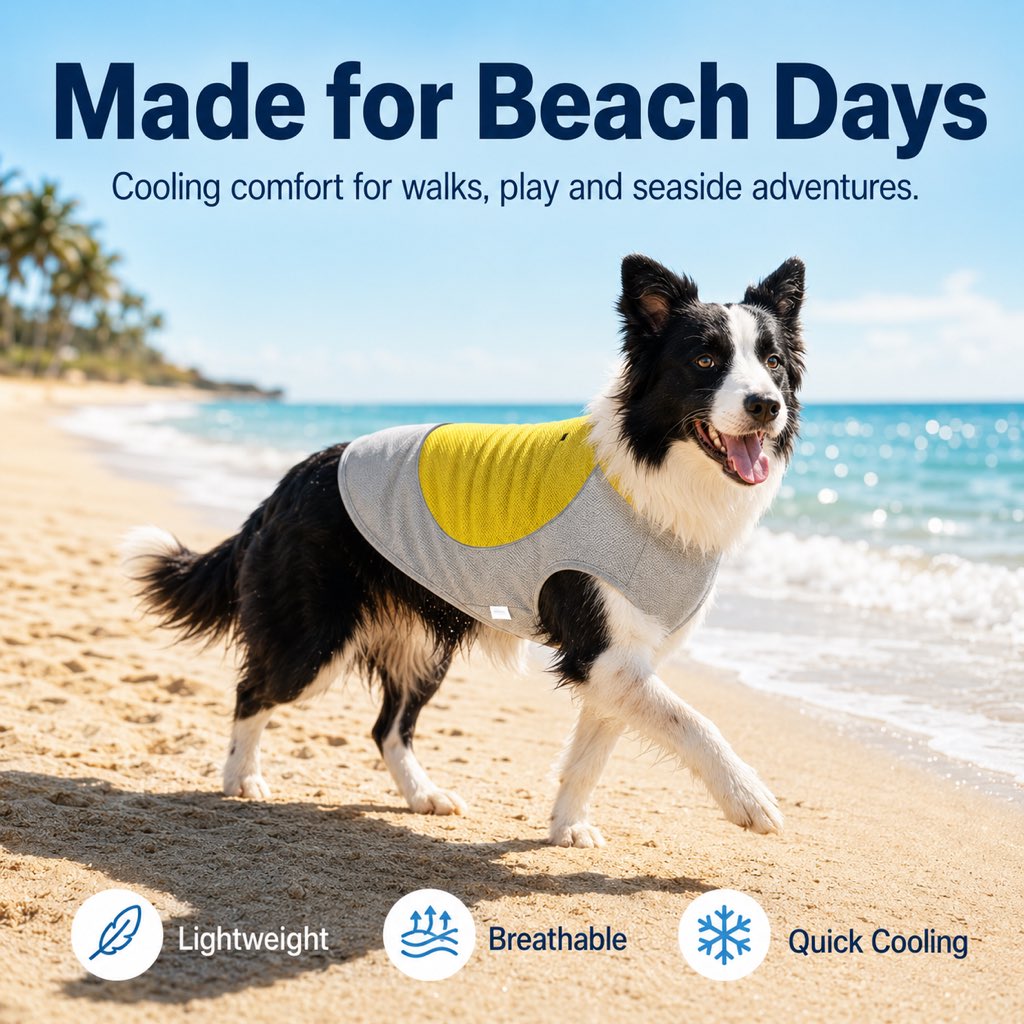 Malloren Water-Activated Dog Cooling Vest for Summer Walks & Hikes - Breathable Heat-Relief Vest with Ice Pack Pocket