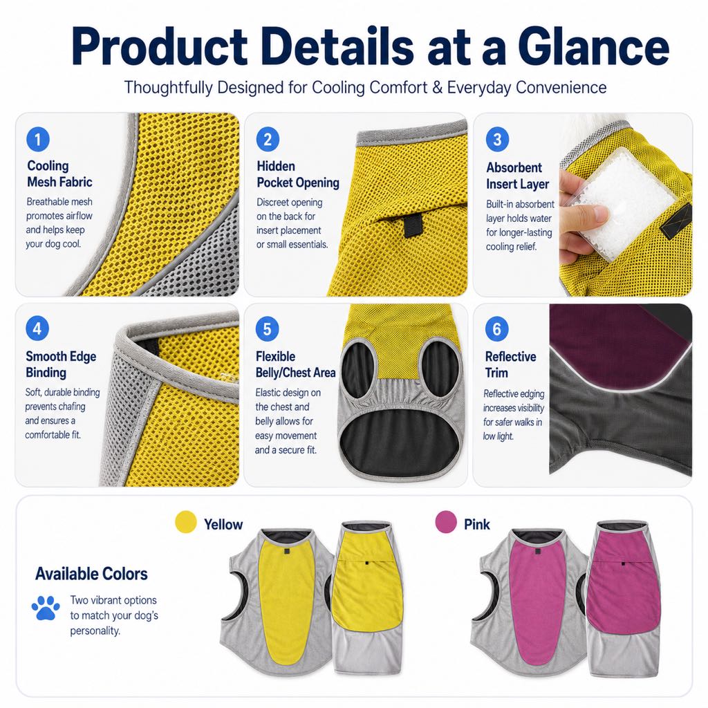 Malloren Water-Activated Dog Cooling Vest for Summer Walks & Hikes - Breathable Heat-Relief Vest with Ice Pack Pocket
