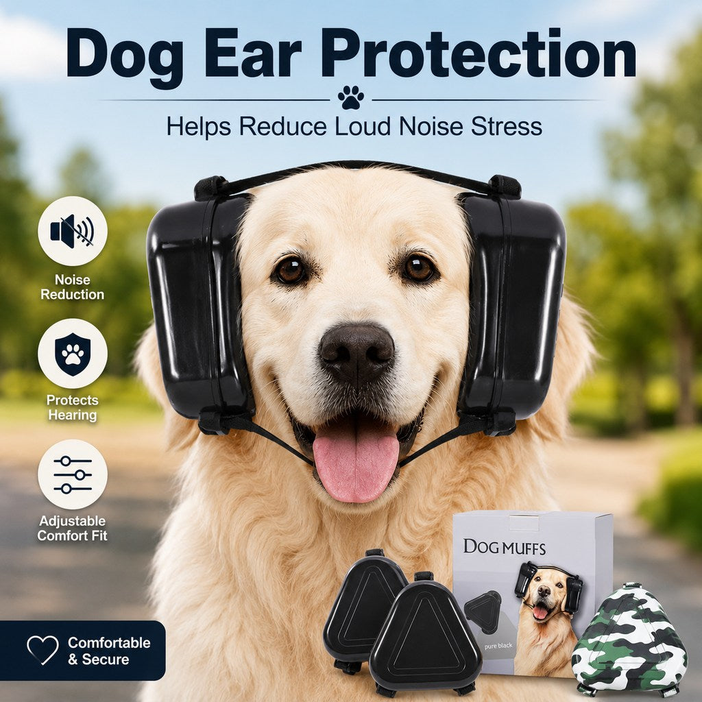 Malloren Dog Noise Reduction Ear Muffs for Fireworks, Thunderstorms & Travel - Adjustable Hearing Protection for Noise-Sensitive Dogs