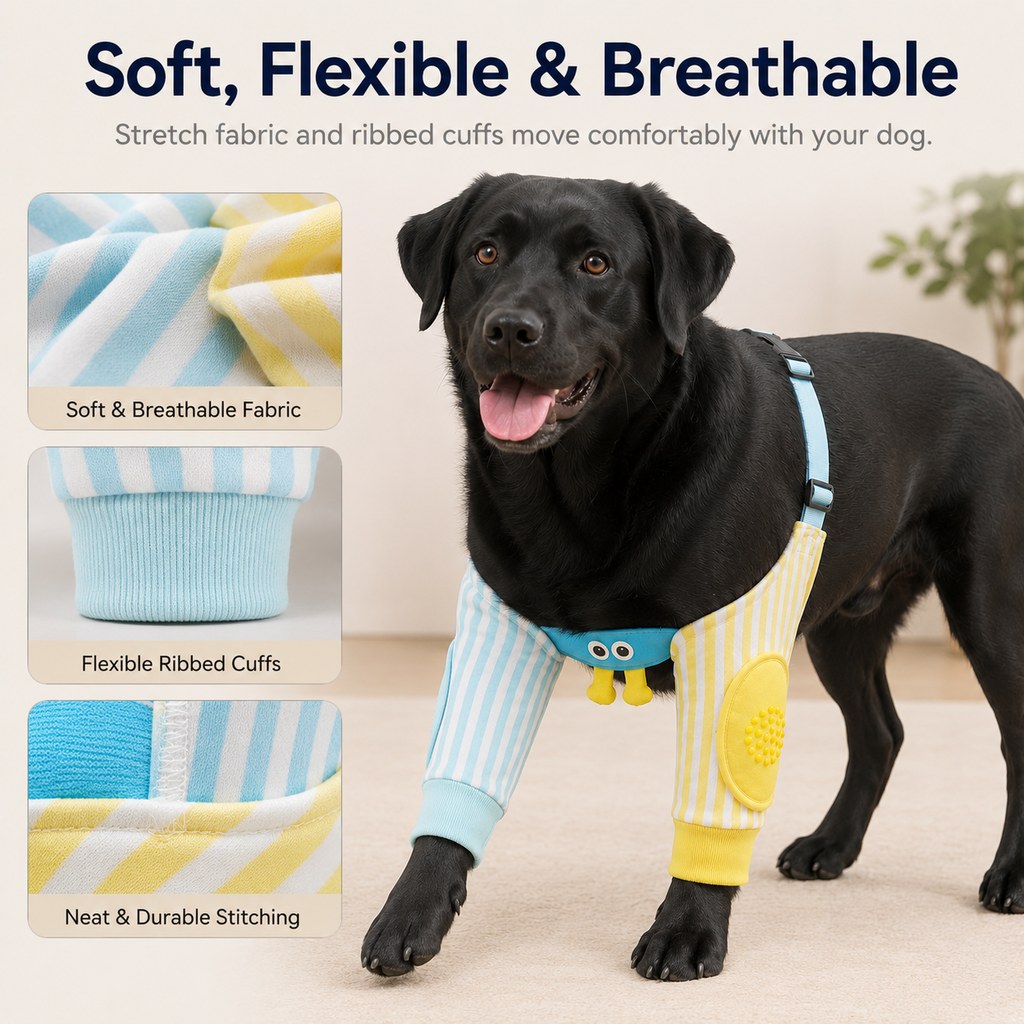 Malloren Padded Dog Elbow Protector Sleeves for Hard Floors - Dual Front-Leg Coverage for Pressure & Rubbing