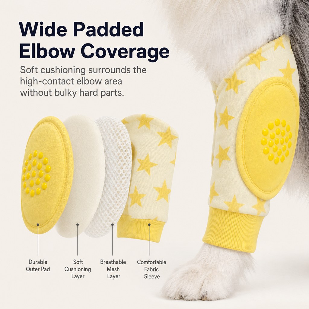 Malloren Padded Dog Elbow Protector Sleeves for Hard Floors - Dual Front-Leg Coverage for Pressure & Rubbing